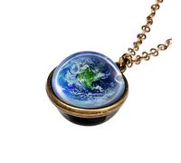 NBYGSC Planet Necklace For Women And Men, Solar System Universe Space Two-sided Glass Pendant Necklace, Saturn Necklace Gold, Solar System Necklace, Earth Necklace