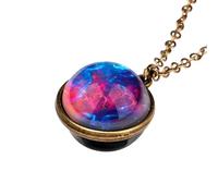 NBYGSC Planet Necklace For Women And Men, Solar System Universe Space Two-sided Glass Pendant Necklace, Saturn Necklace Gold, Solar System Necklace, Earth Necklace