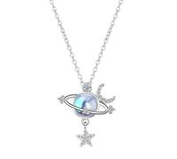 NBYGSC Silver Plated Tassel Zircon Star Moon Moonstone Planet Charm Pendent Necklace For Women Elegant Jewelry Gift-T11