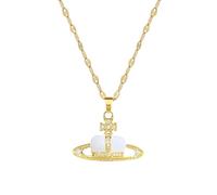 NBYGSC Stainless Steel Gold Color Lip Chain Necklaces White Love Heart Saturn Planet Pendant for Women Accessories Gift-T35