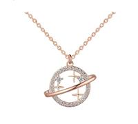 NBYGSC Sterling Silver Diamond Gold Planet Pendant Necklace Women Wedding Party Jewelry Accessories-T57