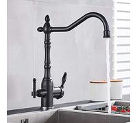 NBYGSC Taps Way Mixer Tap Brass Kitchen Hot Cold Faucet 360° Rotation Direct Drinking Water and Vegetable Sink Faucet-Golden(Black)