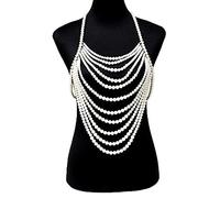 NBYGSC Unique Multilayer Imitation Pearl Bralette Top Body Chain for Women Chest Necklace Chain Jewelry Lingerie Party Accessories Household
