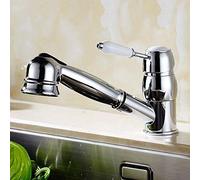 NBYGSC Widespread Faucets,Kitchen Faucet Kitchen Sink Hot and Cold Water Mixer Can °Rotation with Pull-Out Spray Head Shampoo Basin Mixer Antique Ceramic Single Handle Polished Chrome Wate