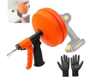 NBYTLT 50FT Drain Snake, Heavy Duty Plumbing Snake with Drill Adapter, Flexible Plumbing Snake with Storage Bag and Gloves, for Sink and Drain Unblocking