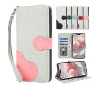 Nbziyoo Cute Flip Case for Samsung Galaxy A17/A26/A16 PU Leather Flip Cover Phone Wallet with Card Holder Kickstand Magnetic Clasp Lanyard Fashion Love Heart for Galaxy A16 4G/A16 5G Phone Case-Pink