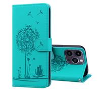 Nbziyoo Flip Case for iPhone 14 Pro Max, PU Leather Wallet Cover Case with Cute Cat Embossed Dandelion Flower with 3 Card Slots+ 1 Card Pocket,Stand Function, Magnetic Closure,Green
