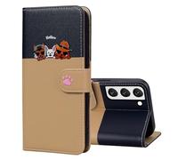 Nbziyoo Flip Case for Samsung Galaxy S22, Lovely Cartoon Cats/Dogs Patterns Flip Wallet Cover with Card holder, Stand, Premium Magnetic PU Leather Cover for Samsung Galaxy S22 Case, Khaki