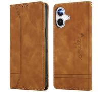 Nbziyoo for iPhone 17 Flip Wallet Case with Card Holder Kickstand Magnetic Closure Shockproof, Fashion Women Men Solid Leather Folio Cover for iPhone 17 Phone Case, Brown