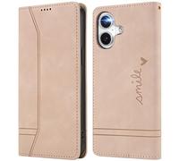 Nbziyoo for iPhone 17 Flip Wallet Case with Card Holder Kickstand Magnetic Closure Shockproof, Fashion Women Men Solid Leather Folio Cover for iPhone 17 Phone Case, Light Pink