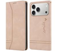 Nbziyoo for iPhone 17 Pro Flip Wallet Case with Card Holder Kickstand Magnetic Closure Shockproof, Fashion Women Men Solid Leather Folio Cover for iPhone 17 Pro Phone Case, Light Pink