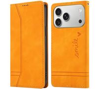 Nbziyoo for iPhone 17 Pro Max Flip Wallet Case with Card Holder Kickstand Magnetic Closure Shockproof, Fashion Women Men Solid Leather Folio Cover for iPhone 17 Pro Max Phone Case, Orange