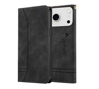 Nbziyoo for iPhone 17 Pro Max Flip Wallet Case with Card Holder Kickstand Magnetic Closure Shockproof, Fashion Women Men Solid Leather Folio Cover for iPhone 17 Pro Max Phone Case, Black