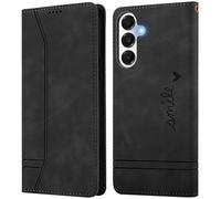 Nbziyoo for Samsung Galaxy S24/S25 Flip Wallet Case with Card Holder Kickstand Magnetic Closure Shockproof, Fashion Women Men Solid Leather Folio Cover for Galaxy S25/S24 Phone Case, Black