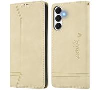 Nbziyoo for Samsung Galaxy S24/S25 Flip Wallet Case with Card Holder Kickstand Magnetic Closure Shockproof, Fashion Women Men Solid Leather Folio Cover for Galaxy S25/S24 Phone Case, Khaki