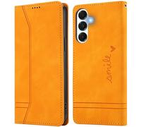 Nbziyoo for Samsung Galaxy S26 Flip Wallet Case with Card Holder Kickstand Magnetic Closure Shockproof, Fashion Women Men Solid Leather Folio Cover for Galaxy S26 Phone Case, Orange