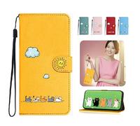Nbziyoo Lovely Cats Phone Case for Google Pixel 6a,Cute Cats/Sun Flip with Card Slots, Premium Magnetic PU Leather Cover Case for Pixel 6a Wallet Case,Yellow