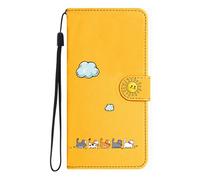 Nbziyoo Lovely Cats Phone Case for iPhone 15 Plus,Cute Cats/Sun Flip Wallet Case with Card Slots, Premium Magnetic PU Leather Cover Case for iPhone 15 Plus,Yellow
