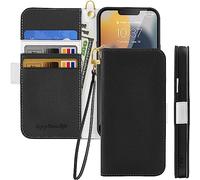 Nbziyoo Phone Case for iPhone XR, Folding Faux Leather Lychee Pattern Wallet Flip Cover with Card Holder,Wrist Strap,Magnetic Closure Shockproof Kickstand Phone Case.(Black)