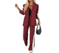 2 Piece Casual Set with Blazer and Joggers for Women,Women's Lapel Long Sleeve Casual Suit,Oversized Jacket Wide Leg Pants Suits Notch Lapel Loose Fit Sets (Wine Red,4XL)