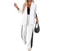 Nbzsmlkn 2 Piece Casual Set with Blazer and Joggers for Women,Women's Lapel Long Sleeve Casual Suit,Oversized Jacket Wide Leg Pants Suits Notch Lapel Loose Fit Sets (White,5XL)