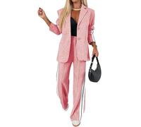 2 Piece Casual Set with Blazer and Joggers for Women,Women's Lapel Long Sleeve Casual Suit,Oversized Jacket Wide Leg Pants Suits Notch Lapel Loose Fit Sets (Pink,XL)