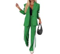 2 Piece Casual Set with Blazer and Joggers for Women,Women's Lapel Long Sleeve Casual Suit,Oversized Jacket Wide Leg Pants Suits Notch Lapel Loose Fit Sets (Green,M)