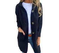 Nbzsmlkn Buttoned Cardigan with Hood for Women,Womens Long Sleeve Chunky Cable Knit Warm Open Front Sweaters Hooded Knitted Sweater Button Down Coats (Black,L)