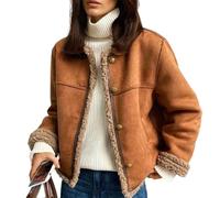 Nbzsmlkn Buttoned Shearling Jacket,Womens Winter Coats Warm Sherpa Fleece Lined Jackets,Faux Suede Casual Button Down Long Sleeve Outwear Coats (Brown,S)