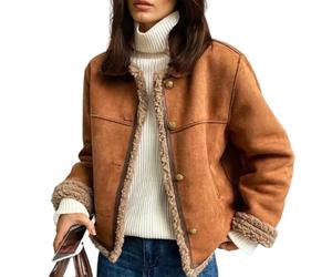 Nbzsmlkn Buttoned Shearling Jacket,Womens Winter Coats Warm Sherpa Fleece Lined Jackets,Faux Suede Casual Button Down Long Sleeve Outwear Coats (Brown,L)
