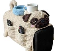 Nbzsmlkn Crochet Cat Sofa Arm Organ, Crochet Dog Sofa Organizer 2 Pockets and 1 Mug Holder, Crochet Dog Arm Remote Control Cup Storage for Remote, Phone, Treats, Cup (C)