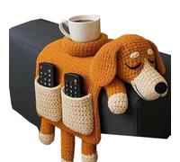 Nbzsmlkn Crochet Cat Sofa Arm Organ, Crochet Dog Sofa Organizer 2 Pockets and 1 Mug Holder, Crochet Dog Arm Remote Control Cup Storage for Remote, Phone, Treats, Cup (A)