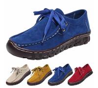 Nbzsmlkn Flat Women's Shoes with Lacing and Decorative Stitching,Orthopedic Loafers with Arch Support Insole,Suede Lace Up Comfortable Non-Slip Walking Loafers (Blue,8.5)