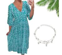 Nbzsmlkn Geouscra Bohemian Casual Print V-Neck Waist Wrap Long Dress,Plus Size Summer V Neck Floral 3/4 Sleeve Dress Women (Blue,XL)