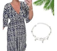 Nbzsmlkn Geouscra Bohemian Casual Print V-Neck Waist Wrap Long Dress,Plus Size Summer V Neck Floral 3/4 Sleeve Dress Women (Navy,XXL)