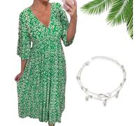 Nbzsmlkn Geouscra Bohemian Casual Print V-Neck Waist Wrap Long Dress,Plus Size Summer V Neck Floral 3/4 Sleeve Dress Women (Green,S)