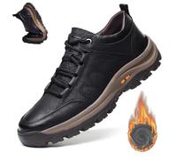 Nbzsmlkn Hand-stitched Leather Shoes,Men Hiking Shoes Arch Support Anti-Fatigue Anti Slip Shock Warm Running Boots,Men's Comfortable Orthopedic Leather Sneakers with Arch Support (Black Plush,8)