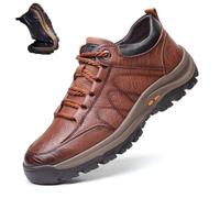 Nbzsmlkn Hand-stitched Leather Shoes,Men Hiking Shoes Arch Support Anti-Fatigue Anti Slip Shock Warm Running Boots,Men's Comfortable Orthopedic Leather Sneakers with Arch Support (Brown,9)