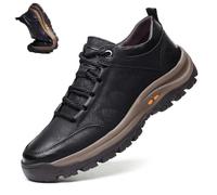 Nbzsmlkn Hand-stitched Leather Shoes,Men Hiking Shoes Arch Support Anti-Fatigue Anti Slip Shock Warm Running Boots,Men's Comfortable Orthopedic Leather Sneakers with Arch Support (Black,5.5)