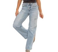 Nbzsmlkn High Waist Stretch Jeans for Women,High Waisted Tummy Control Stretchy Straight Leg Denim Pants,High Rise Baggy Pants with Pocket Streetwear (Light Blue,S)