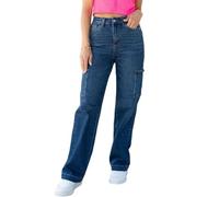 Nbzsmlkn High Waist Stretch Jeans for Women,High Waisted Tummy Control Stretchy Straight Leg Denim Pants,High Rise Baggy Pants with Pocket Streetwear (Dark Blue,L)