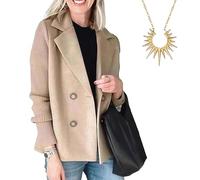 Nbzsmlkn Jasier - Casual Blazer Sweater, Women's Lapel Button Knitted Patchwork Sleeve Casual, Knit Sleeve Lapel Patchwork Button Coat (Khaki,S)