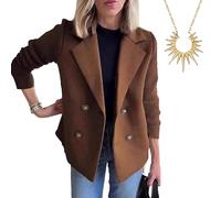 Nbzsmlkn Jasier - Casual Blazer Sweater, Women's Lapel Button Knitted Patchwork Sleeve Casual, Knit Sleeve Lapel Patchwork Button Coat (Dark Brown,L)