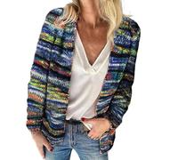 Nbzsmlkn Lauren Elegant Cardigan,Women's Rainbow Striped Multicolor Long Sleeve Cable Knitted Cardigan Sweater,Draped Kimono Style Casual Outwear (Blue,2XL)