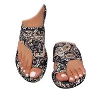 Nbzsmlkn Lightweight Orthopedic Flat Sandals For Women,Women's Comfortable Arch Support Sandals,Loop Slip On Toe Ring Beach Sandal,Non Slip Flip Flops (Black,3)
