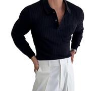 Nbzsmlkn Long Sleeve Polo,Men's Knit Ribbed Polo Sweater Long Sleeve Casual Dress Collar Quarter Button Golf Shirts Sweater Solid Pullover Tops (Black,XL)