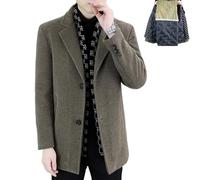Nbzsmlkn Men’s Stylish Notched Lapel Winter Tweed Jacket with White Duck Down Lining, Single Breasted Pea Coat, Overcoat Business Casual Winter Jacket with Pockets (Khaki,3XL)