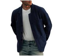 Nbzsmlkn Mens Solid Color Casual Jacket Coat,Mens Casual Blazer Jacket Lightweight Sport Button Down Coat Shacket,Breasted Lapel Pockets Solid Color Fashion Jacket (Navy Blue,XL)