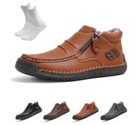 Nbzsmlkn Retro-inspired PU Shoes for Men for Outdoor Use, Slip-On Orthopedic Leather Boots, Handmade Leather Ankle Boots, Fashion Style with Side Zip (Light brown velvet,10)