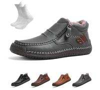 Nbzsmlkn Retro-inspired PU Shoes for Men for Outdoor Use, Slip-On Orthopedic Leather Boots, Handmade Leather Ankle Boots, Fashion Style with Side Zip (Gray velvet,10)